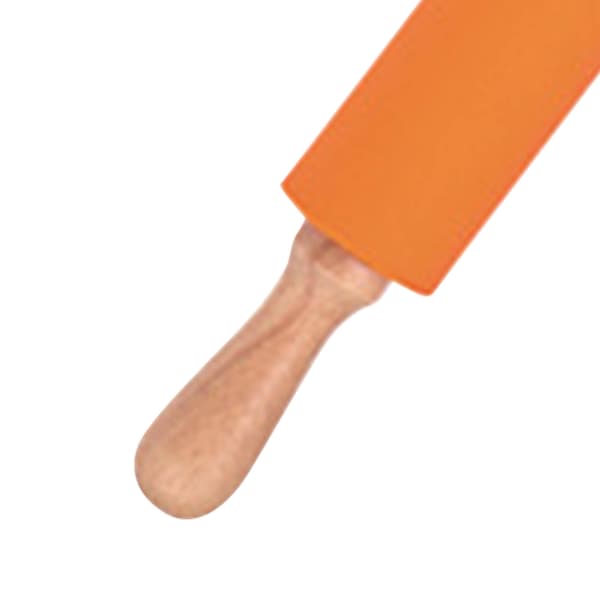 Forlenget kjevle i silikon med solid trehåndtak, non-stick overflate, bakeverktøy, oransje