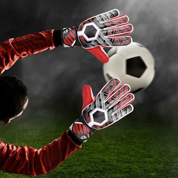 Latex nylon PU fingerbeskyttelse fodboldmålmandshandsker til voksne børn (rød 10#)