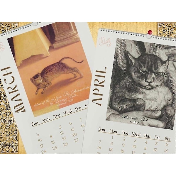 Katt Väggkalender 2024, Fula Katter I Renässansmålning Kalender 2024, Rolig Renässans Kattkalender, 12 Månaders Kattkalendrar Gåvor Zekai 2st