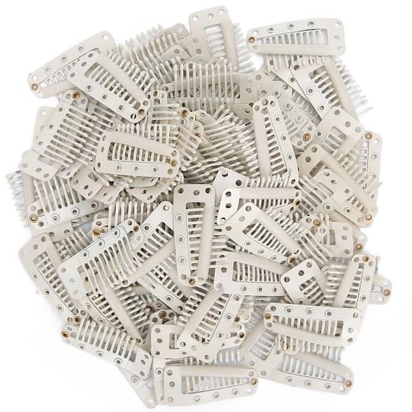 100 stk 10 Tenner Parykk Klipp Rustfritt Stål DIY Hårstykke Snap Klipp for Hårforlengelse Beige