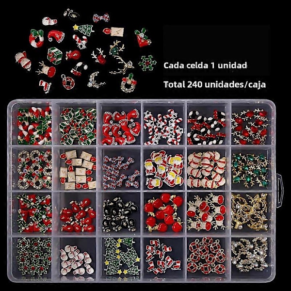 240 st Jul Nagel Strass 3D Akryl Nageldekorationer Glitter Ornament Nagelaccessoarer för Manikyr CR08