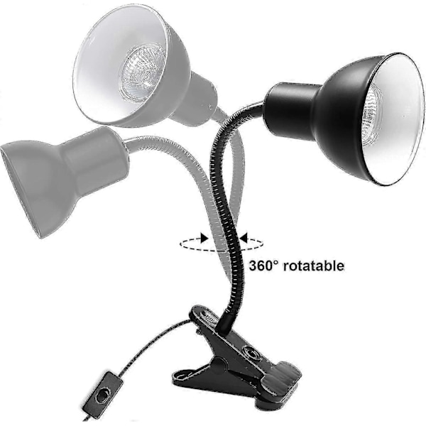 Skildpadde Varmelampe til Reptil Akvarium, Skildpadde med 2 Uva Uvb Pære Bage Lampe Justerbar 360 Roterende Clip til Skildpadde Slange Akvarium