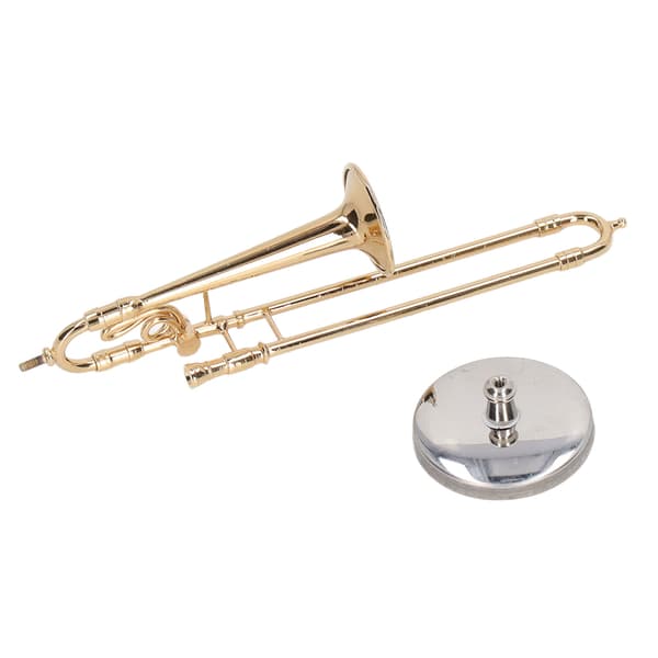 Dockhus Trombon Modell Simulering Mässing Guldpläterad Miniatyr Dockhus Instrument Modell för Dockhustillbehör