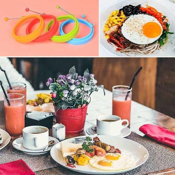 Silikonäggringar, Icke-klibbiga, Set med 4 Färgglada Formar för Perfekta Stekta Ägg och Pankakor