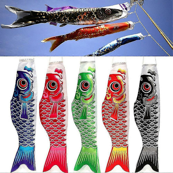Japansk Nobori Koinobori Karpe Streamer Vindpose Fisk Flag Drage - 55cm Boligindretning Sort