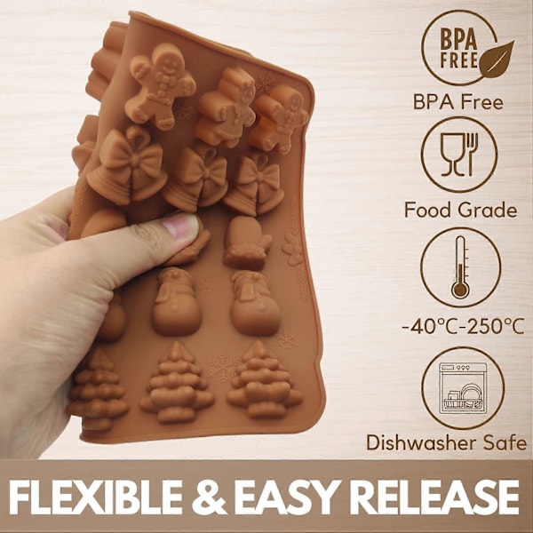 1 Förpackning 30-Hålig Jul Chokladform Godisform Pepparkaksgubbe och -gumma, Gran, Snögubbe, Klocka och Vante Form
