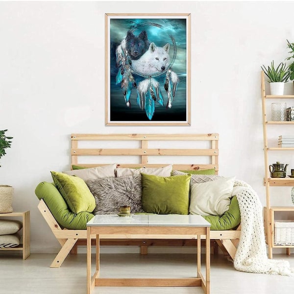 Dreamcatcher Wolf 5D Diamond Painting Kit - DIY Full Accessories for Animal Brodery Cross Stitch Crystal Rhinestone Home Decoration 30x40cm