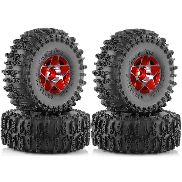 4 stk. 63 mm 1,0 tommers Beadlock Hjul Dekksett for 1/18 1/24 RC Rød