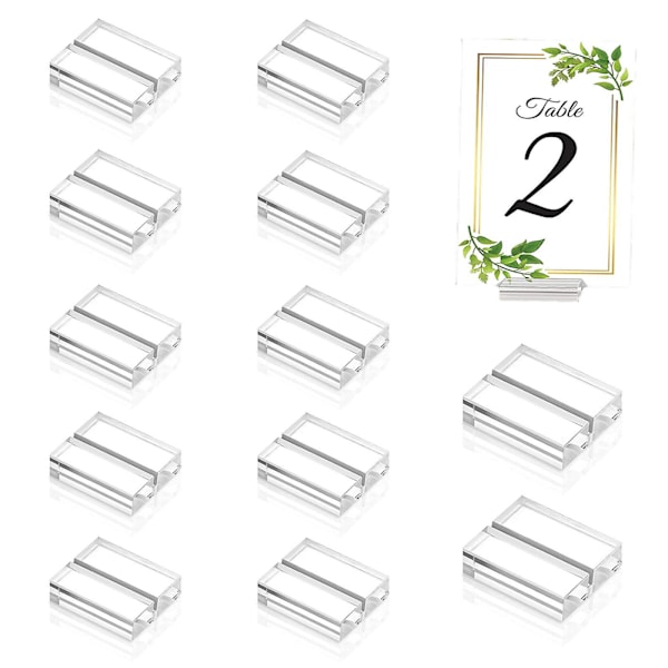 12 Pak Akryl Bordkortholder, Klare Bordnummer Skilteholdere Display Bryllupsskilteholder Stand Base