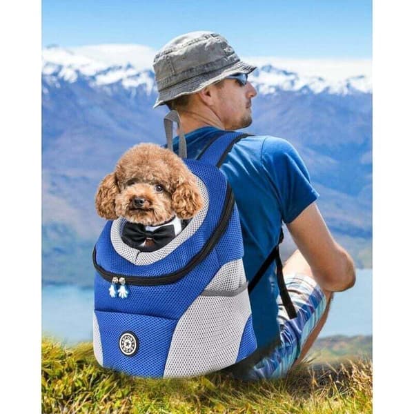 Dog Backpack, Breathable Adjustable Dog Cat Backpack with Waterproof Bottom, Padded Shoulder Strap, Foldable Dog Travel Backpack, Safety Hook MUMU Black