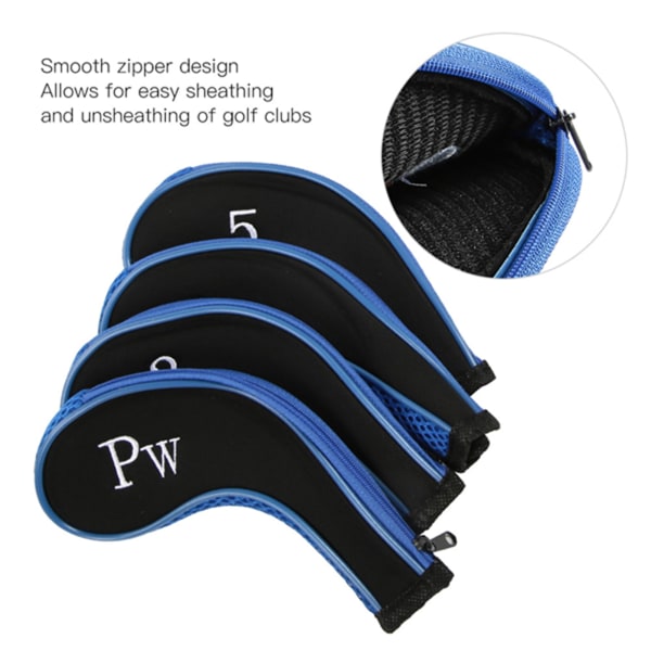 10 stk neopren golfkølle jernhoveddæksler Putter Sæt Protector Case Golf Tilbehør (Mørkeblå)