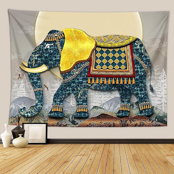 Boho Elefant Skogsmåne Väggbonad - Vintage Konst för Sovrum, Vardagsrum, Sovsalsinredning