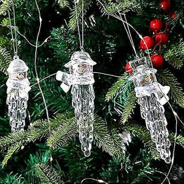 Sett med 3 klare akryl juleornamenter til juletre, snømann