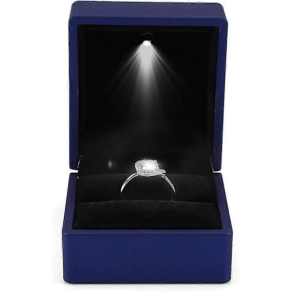 Elegant Ringask med LED-belysning Smyckeskrin Förvaringslåda (Blå)