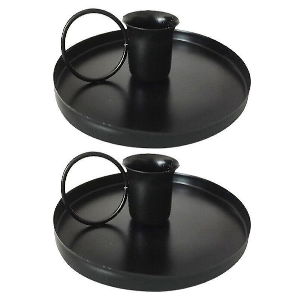 2 stk. Metall Lysestaker, Vintage Lysestake med Håndtak og Brett, Lysestake for Koniske Lys for Bryllup Jul Hjemmedekor (Svart)