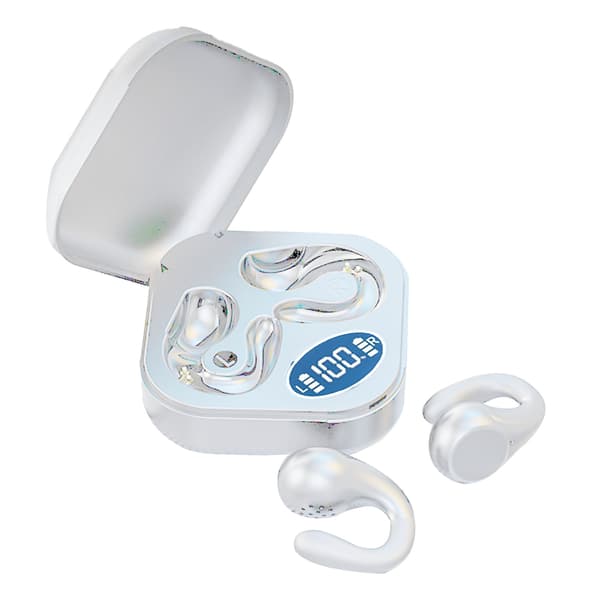 Øre-klips Bluetooth-ørepropper HiFi-lyd Åpne øre Trådløse øretelefoner med strømvisning for sport Løping Hvit
