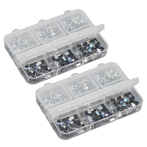 2 st 6 rutnät nagelkonst dekorationer olika former platt botten glitter manikyr prydnader för nagelsalong