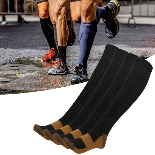 2 par sportskompresjonsstrømper ankelbeskyttelse kobberfiber leggtynner (kobberfiber knehøye strømper svart l XL)
