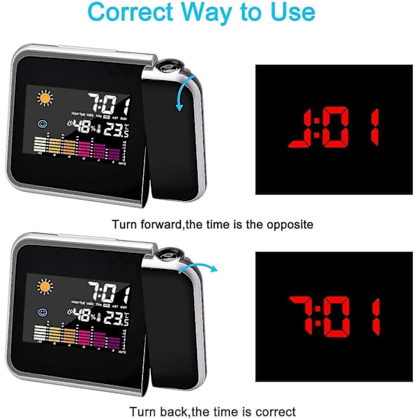 Projektionsväckarklocka, LCD Projektion Digital Väckarklocka, USB Laddning LCD Färgdisplay Belysning Digital Snooze Väckarklocka