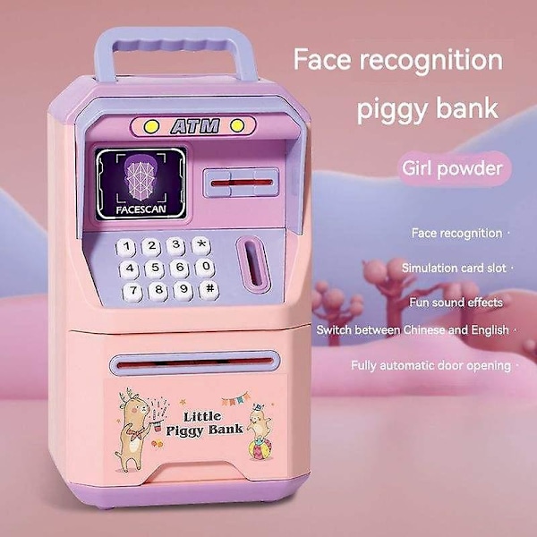 Elektronisk Mini minibank for barn - Sikker myntboks med passordkode - Perfekt gave til gutter og jenter (Rosa)