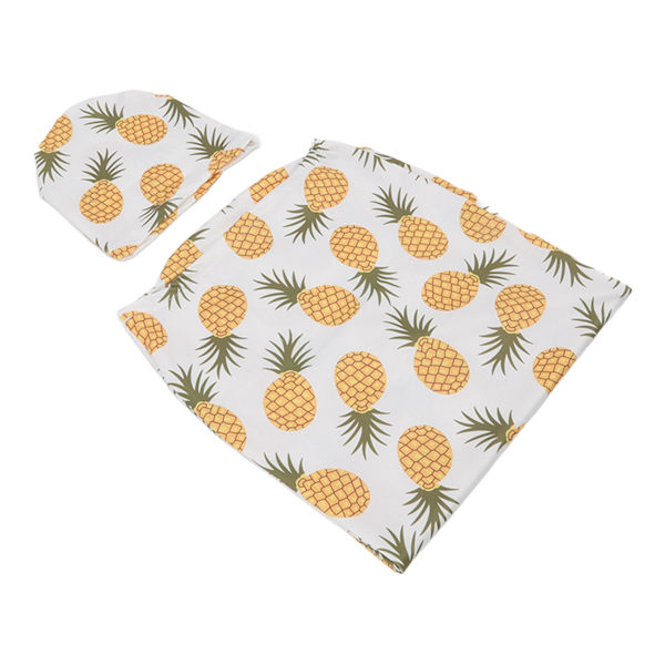 Mjuk elastisk anti-skräck baby swaddle filt hatt set nyfödd wrap baby hatt set för 0 till 3 månader baby liten ananas