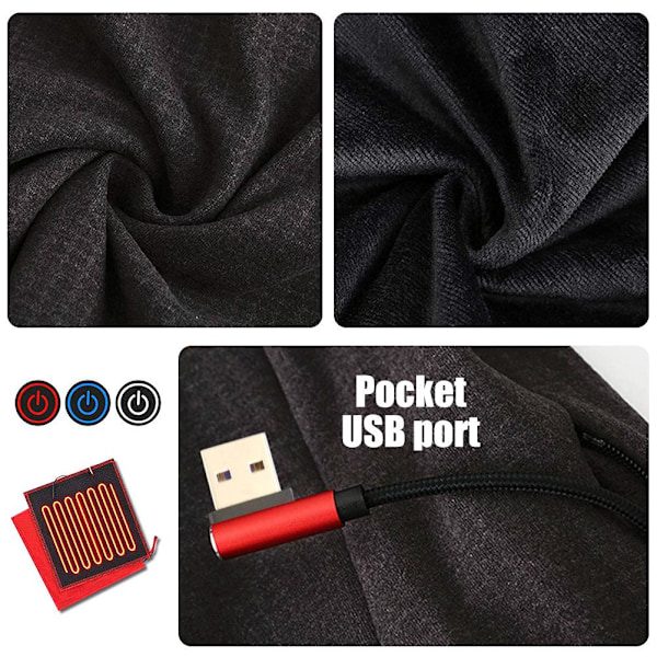Uppvärmd termisk underkläder för män kvinnor temperaturjusterbar termisk långärmad topp tvättbar USB-isolerad elektrisk uppvärmd underkläder