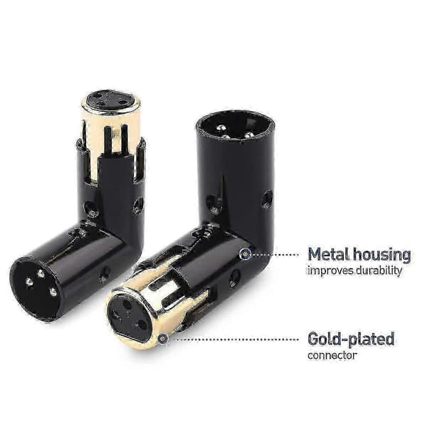 2 stk. lydadapterstik 3-bens XLR 90 graders retvinklet han til hun sort Black