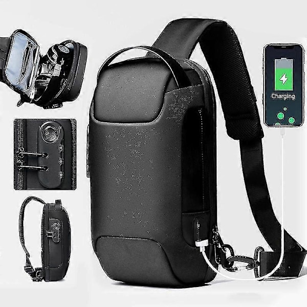 Vattentät Oxfordtyg Anti-stöld Crossbody Väska för Män med Lösenordslås & USB-Laddningssystem blå