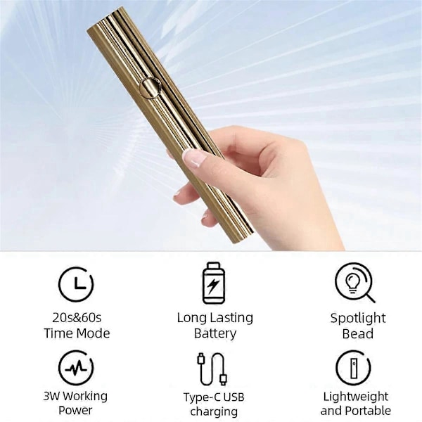Mini UV LED -kynsilamppu 3W, kannettava nopea kynsienkuivauslamppu, kulta