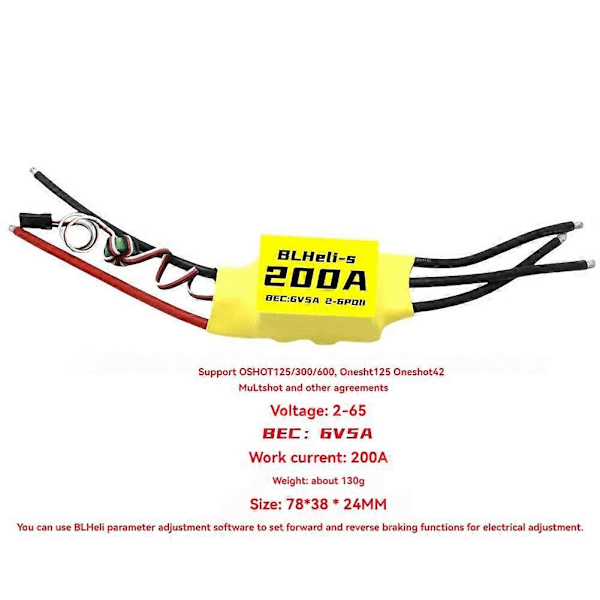 BLHeli Børsteløs ESC 200A 2-6S 6V 5A BEC for RC FPV DIY Deler B
