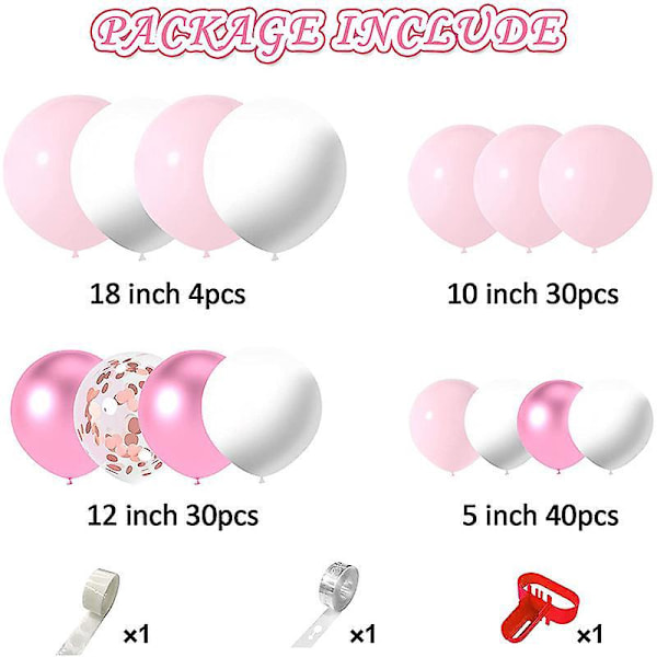 Roseguld Metallic Balloner 104 stk Assorterede Pink og Hvid til Fødselsdag og Fest Dekorationer