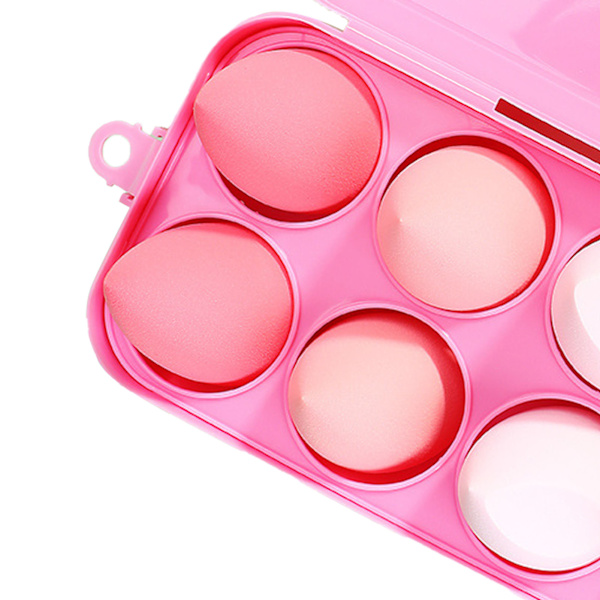 8-delad skönhetssvampset mjuk elastisk hydrofil polyuretan kosmetisk sminkpuff med förvaringslåda rosa