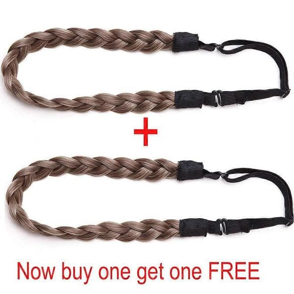 Braided Headband Set with Realistic Thick Twisted Braid, Elastic Adjustable Fit, Dark Brown Ash Blonde