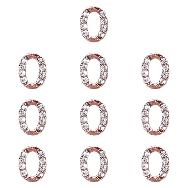 Golden 3D Hollowed Out Nail Alphabets - 26 Letters Rhinestones Set (10pcs) O