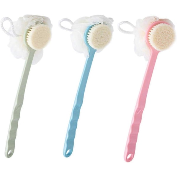 3 st Kroppsborste Massageborste Ryggborste Dusch Långt Handtag Badborste för Kvinnor och Män Exfolierande