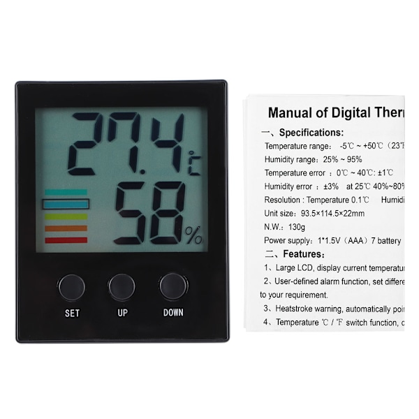 Digitalt innendørs termometer hygrometer temperatur fuktighetsmåler med høy lav temperatur alarm