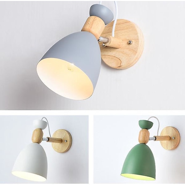Grå væglampe i træ - Moderne nordisk art deco-stil til soveværelse, stue, børneværelse, spisestue, gang, trappe