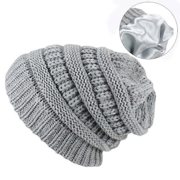 Vinterstrikkede huer til mænd og kvinder, dobbelt lag, vinterhatte, beanie, satin interiør, minimalistisk stil hvid