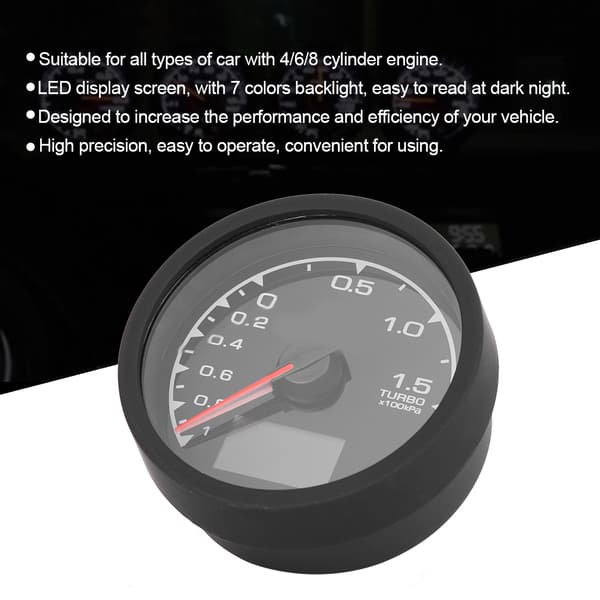 Auto Bil 2.5in Digital Turbo Boost Måler 12V 7 Farver Baggrundslys Universal