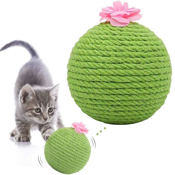 Kaktus Sisal Rep Kattboll Leksak med Catnip Katt Teaser Leksak för Kattungar Katter Interaktiv Leksak
