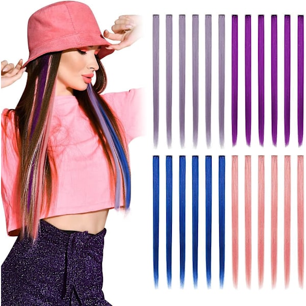 Vibrerende Clip-In Hår Extensions Set - 24 Stykker i 4 Farger for Kvinner og Jenter