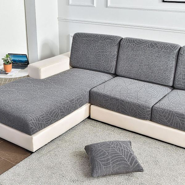 All-inclusive elastisk sofaovertræk - Grå, stænksikker, ensfarvet, Jacquard, enkelt bredde 50-65cm, længde 50-63cm, højde 5-20cm