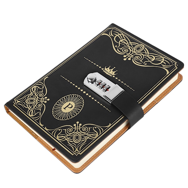 A5 anteckningsbok kombinationslås svart guld retro 300 sidor slät linjerat papper anteckningsbok för skola kontor resor
