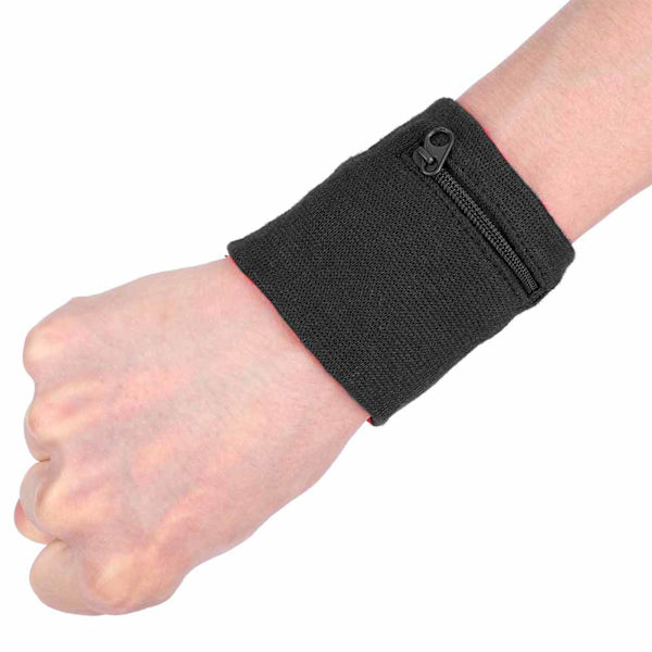 Unisex Armband Myntnycklar Förvaring Dragkedja Ficka Sport Handledsplånbok Gym Löpning (svart)