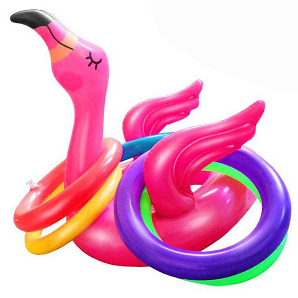 2 pakker oppblåsbare flamingo ringkastespill leker med 8 stk flytende ringer for svømmebassengfest