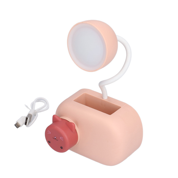 Skrivbordslampa tecknad katt multifunktionell LED-skrivbordslampa med pennvässare USB-kabel för studierum sovrum kontor presentrosa