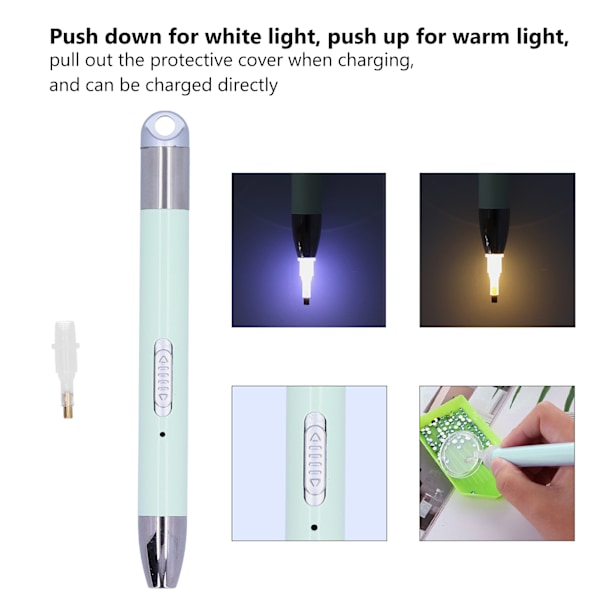 USB-ladattava timanttimaalauskynä valopäällä - DIY-askarteluväline ja ristipistotarvike (Matcha Green)