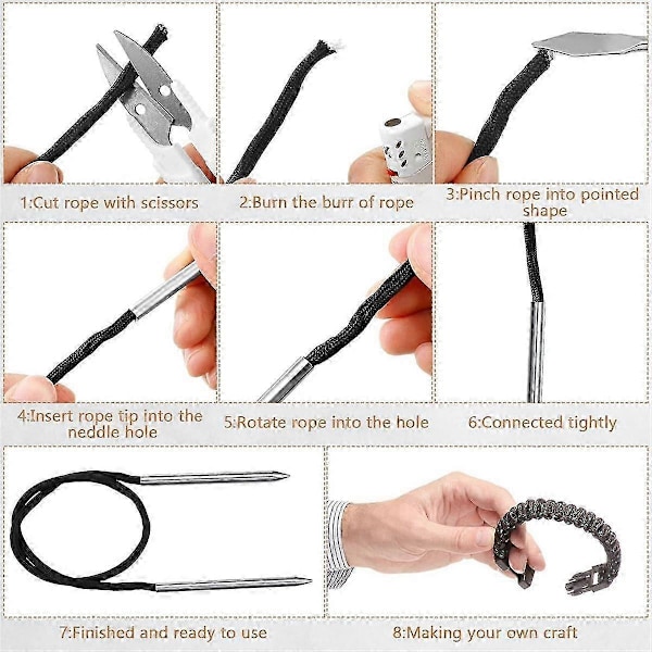 12st Paracord- Knuttverktyg Set Rostfritt Stål Marlinspike Set Sömnad Snörning Nålar och Smoo