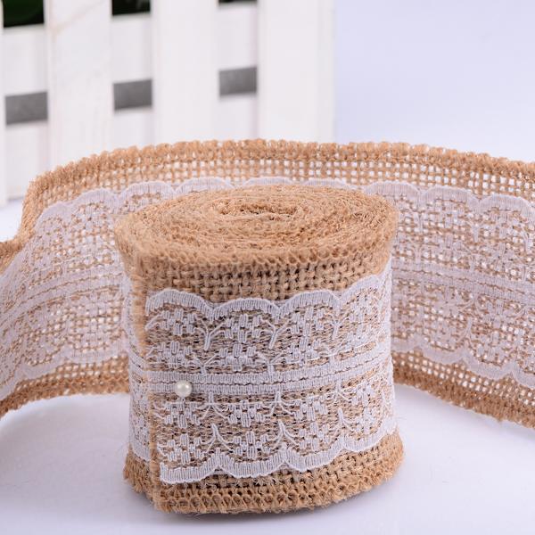 Jute Linne Volym Spets DIY Manuell Volym Dekoration 6CM Bred 2M Längd (Vit Spets)