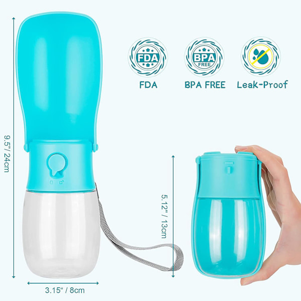 Taitettava koiran juomapullo, 280 ml, ulkoiluun ja matkustamiseen koirien kanssa